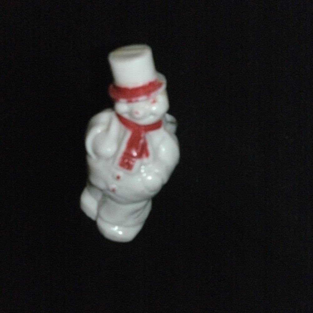 Collectible Vintage HARD PLASTIC SNOWMAN Open Back CANDY HOLDER 4" White & Red
